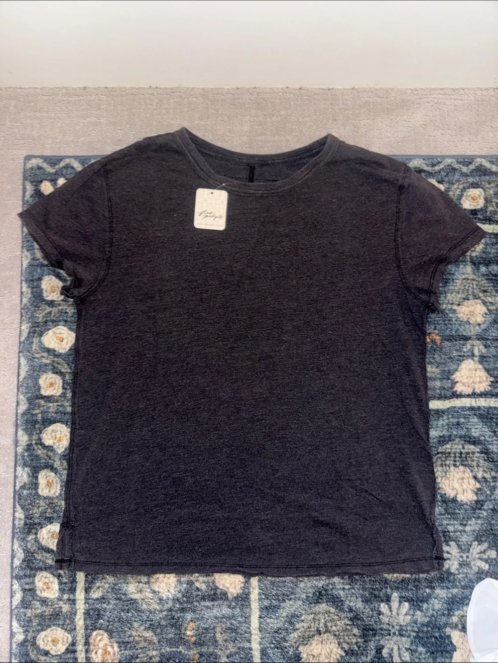 Free People Charcoal Short Sleeve Crewneck Tee